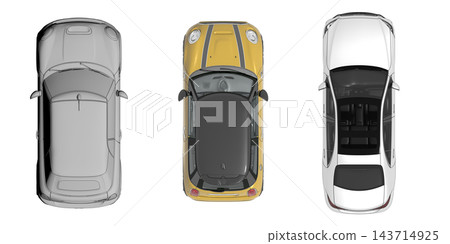 car set, isolated on transparent background, 3d illustration, cg render, top view car set, isolated on transparent background, 3d illustration, cg render, top view 143714925
