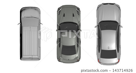 car set, isolated on transparent background, 3d illustration, cg render, top view car set, isolated on transparent background, 3d illustration, cg render, top view 143714926