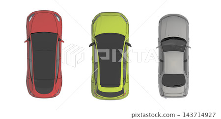 car set, isolated on transparent background, 3d illustration, cg render, top view car set, isolated on transparent background, 3d illustration, cg render, top view 143714927