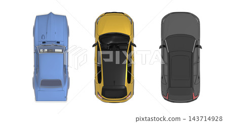 car set, isolated on transparent background, 3d illustration, cg render, top view car set, isolated on transparent background, 3d illustration, cg render, top view 143714928