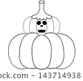Cute line art stacked pumpkins with carved spooky faces, Halloween outline element 143714938