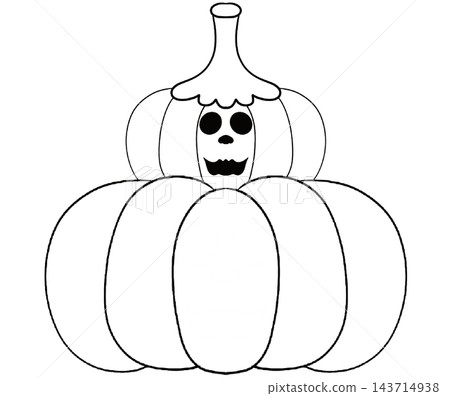 Cute line art stacked pumpkins with carved spooky faces, Halloween outline element Cute line art stacked pumpkins with carved spooky faces, Halloween outline element 143714938