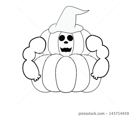 Cute line art tall carved jack-o-lantern pumpkin, spooky Halloween outline element Cute line art tall carved jack-o-lantern pumpkin, spooky Halloween outline element 143714939