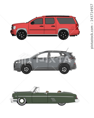 car set, isolated on transparent background, 3d illustration, cg render, side view car set, isolated on transparent background, 3d illustration, cg render, side view 143714957