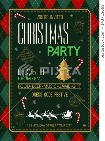 Christmas Party Invitation Poster On Argyle Pattern Christmas Party Invitation Poster On Argyle Pattern 143715065