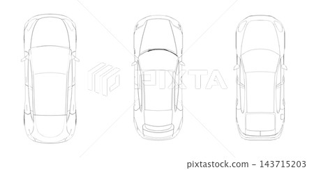car set, outline drawing, sketch, contour image, top view car set, outline drawing, sketch, contour image, top view 143715203