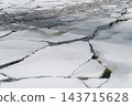 Ice Floes and Broken River Ice Floating on Dark Water in Late Winter Morning 143715628