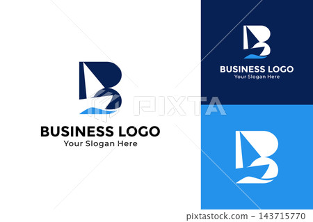 Creative letter B wave logo illustration. Silhouette sailing boat concept logo design template Creative letter B wave logo illustration. Silhouette sailing boat concept logo design template 143715770