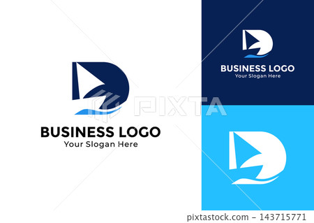 Creative letter B wave logo illustration. Silhouette sailing boat concept logo design template Creative letter B wave logo illustration. Silhouette sailing boat concept logo design template 143715771