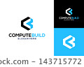 Geometric letter C B technology and real estate logo design template. Initial C and B building logo design 143715772