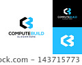 Geometric letter C B technology and real estate logo design template. Initial C and B building logo design 143715773