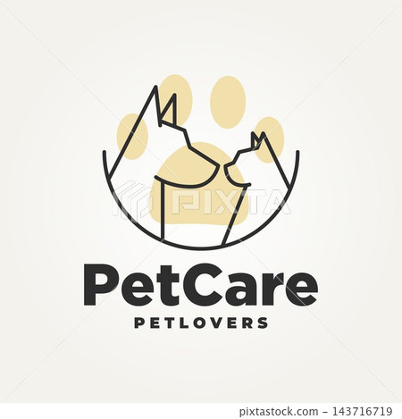 minimalist dog and cat with paw line art icon logo vector illustration design. simple modern pet lovers and pet care logo concept minimalist dog and cat with paw line art icon logo vector illustration design. simple modern pet lovers and pet care logo concept 143716719