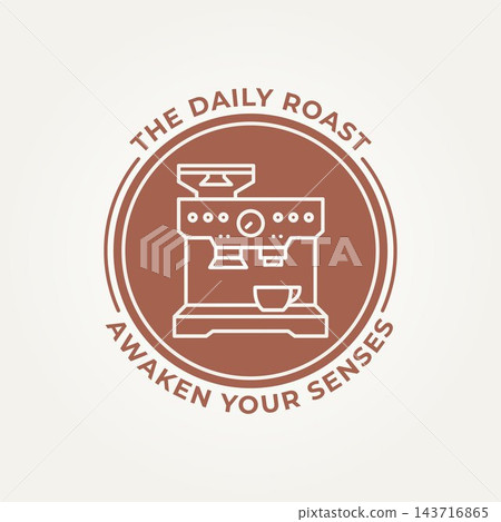 minimalist coffee machine line art icon logo vector illustration design. simple modern grinder machine logo concept 143716865