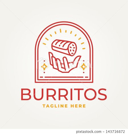 minimalist burritos that fly above the hand line art emblem icon logo vector illustration design. simple modern mexican street food badge logo concept 143716872