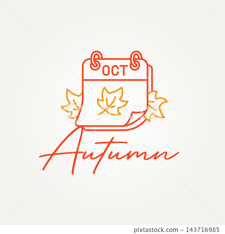 minimalist october autumn calendar logo line art icon logo vector illustration design 143716985
