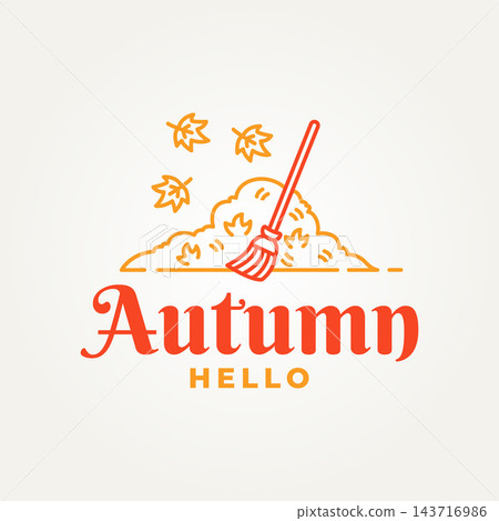 minimalist pile of fallen leaves and broom line art icon logo vector illustration design minimalist pile of fallen leaves and broom line art icon logo vector illustration design 143716986