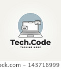minimalist laptop with code line art icon logo vector illustration design. simple modern programming, development, software engineering, or coding logo concept 143716999
