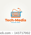 minimalist tech media with keyboard flat icon logo vector illustration design. simple modern tech, internet, system, artificial intelligence logo concept 143717002