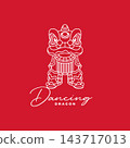 minimalist dancing dragon or lion dance with red background line art icon badge logo vector illustration design. simple modern chinese culture festival logo concept 143717013