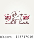 minimalist 2026 year of the horse, chinese new year line art icon badge logo vector illustration design 143717016