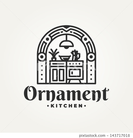 simple modern ornament kitchen line art icon badge logo vector illustration design. simple modern beverage restaurant logo concept simple modern ornament kitchen line art icon badge logo vector illustration design. simple modern beverage restaurant logo concept 143717018