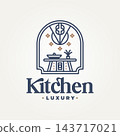 minimalist restaurant kitchen with luxurious ornaments line art icon badge logo vector illustration design 143717021