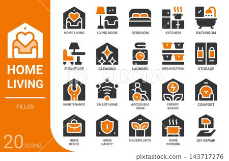 home and living filled glyph icon set,20 vector icons 143717276