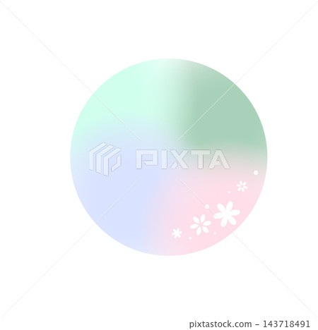 A circular background with a pastel gradient of mint green, blue, and pink, decorated with small stars and lights. 143718491