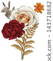 Hand drawn bouquet with a red and a white rose. Watercolor illustration. 143718682
