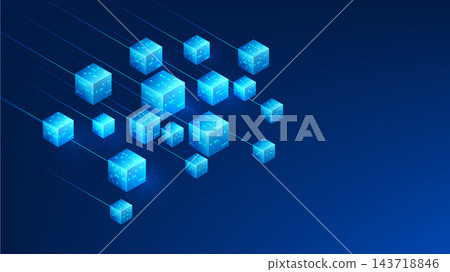 Blockchain technology background digital blocks forming a computational network, representing data processing, decentralized , digital transactions, distributed computing, secure information exchange 143718846