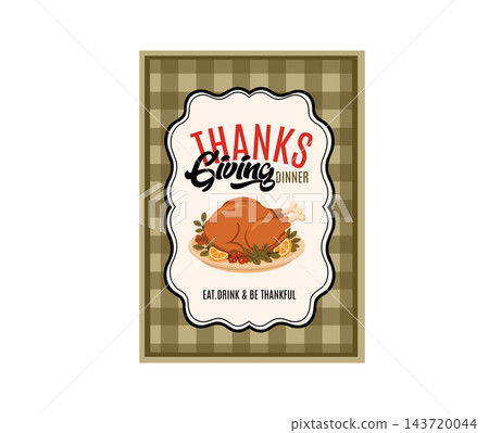 Thanksgiving Dinner Card Template with Roasted Turkey and Olive Green Plaid Frame Thanksgiving Dinner Card Template with Roasted Turkey and Olive Green Plaid Frame 143720044