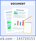 Illustration materials for business documents and notepads with graphs, vector graphics for analysis reports and document creation. 143720153