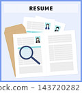 Illustration material of a resume with a photo and a mailing envelope. Vector material for the HR recruitment process, suitable for job interviews and the selection process of job seekers. 143720282