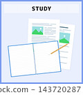 Illustration material of an open ring notebook and printed materials. Vector material for studying, business training, and learning/education. 143720287