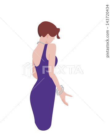 一位身穿露背連身裙的女士的背影。 一位身穿露背連身裙的女士的背影。 143720434