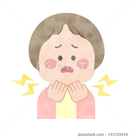 Watercolor-style illustration of a child with a sore throat 143720439