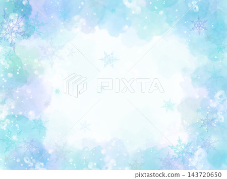 A refreshing winter frame illustration in a watercolor style featuring cyan blue and snowflakes (with space for copying). A refreshing winter frame illustration in a watercolor style featuring cyan blue and snowflakes (with space for copying). 143720650
