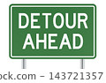 Detour Ahead, green road sign. 3D rendering 143721357