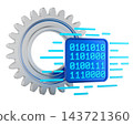 Gear with binary code panel, industrial digital automation, machine control software and digital manufacturing, concept. 3d rendering 143721360