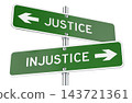 Justice and Injustice direction signs for decision making and choice concept. 3D rendering 143721361