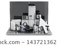 Laptop with home appliances and mouse cursor, online shopping for electronics, appliance selection and ecommerce, concept. 3d rendering 143721362