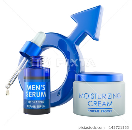 Mens skincare serum and moisturizing cream with male symbol. 3D rendering 143721363