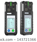 Portable multi gas detector with digital display in front and angled views. 3D rendering 143721366