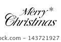 Merry Christmas in English letters and snowflakes, black and white cursive vector illustration 143721927