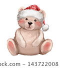 Cute Christmas Teddy Bear Illustration Wearing a Red Santa Hat 143722008