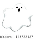 A simple, hand-drawn style illustration of a white ghost with ample space for adding text. 143722187
