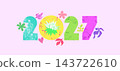 Creative concept of 2027 Happy New Year Design swirl, twirl pattern funky templates with typography Minimalistic psychedelic vector icon backgrounds for branding, banner, calendar, social media, card 143722610