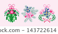 Christmas floral collection with seasonal garlands, borders, garland, wreath, ribbons, bows and winter holiday hand drawn decor set Vector cute illustration 143722614