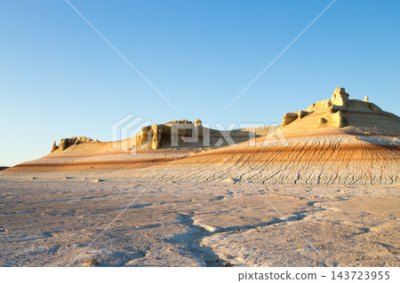 Kyzylkup area landscape, Mangystau desert. Rock strata formations 143723955