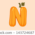 Pumpkin Letter N Vector Clipart for Autumn Alphabet Design 143724687